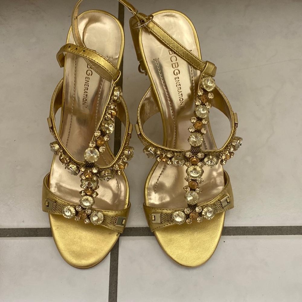 BCBGeneration Gold Bejeweled Heels